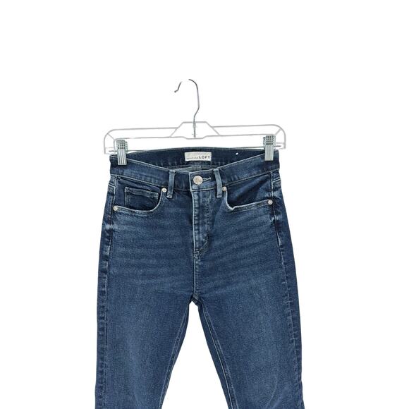 LOFT high waist kicker crop raw hem dark wash size 00/24 preppy minimalist - Picture 3 of 5